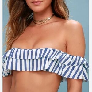 Amuse Society Emma Bandeau Ruffle Striped Bikini Top Size Medium